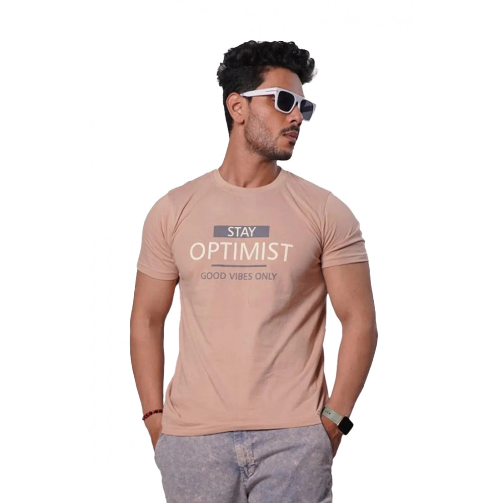 Amfyn Men's Casual Half sleeve Optimist Printed Cotton Crew Neck T-shirt (Pink)