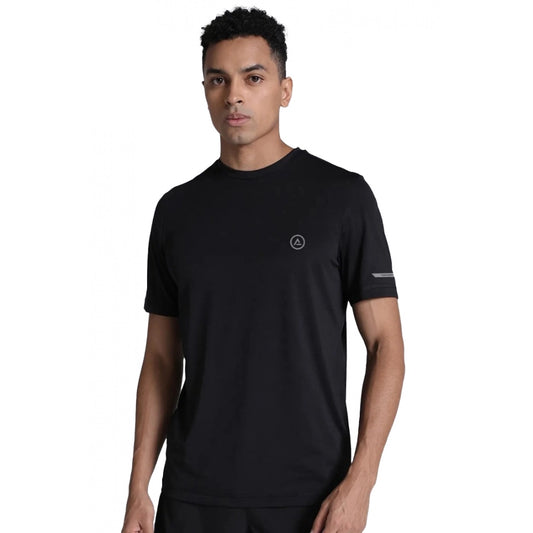 Amfyn Men's Casual Half sleeve Solid Polyester Crew Neck T-shirt (Black)