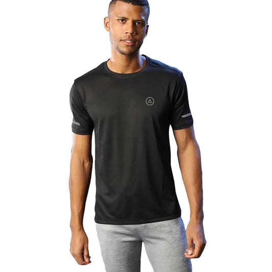 Amfyn Men's Casual Half sleeve Solid Polyester Crew Neck T-shirt (Black)