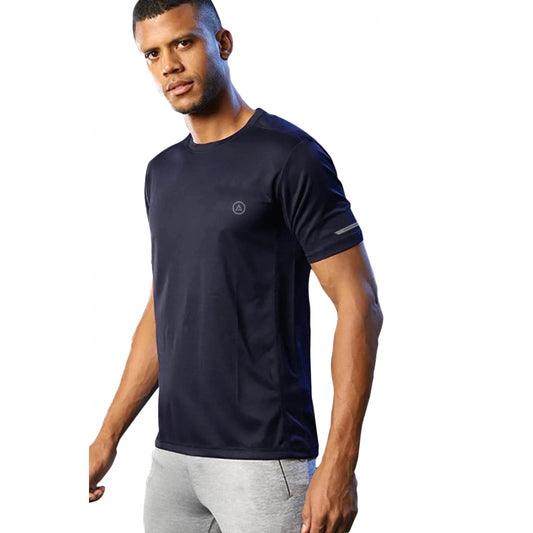 Amfyn Men's Casual Half sleeve Solid Polyester Crew Neck T-shirt (Navy)