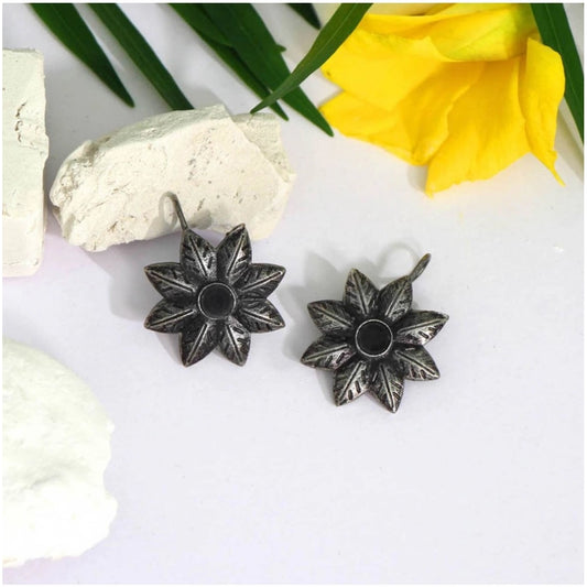 Fashion Women's Black Color Glass Stone Oxidised Earrings