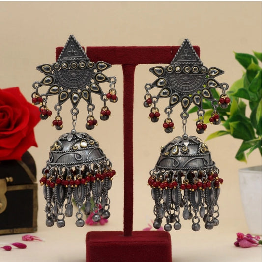 Fashion Women's Maroon Color Oxidised Big Jhumka Earrings