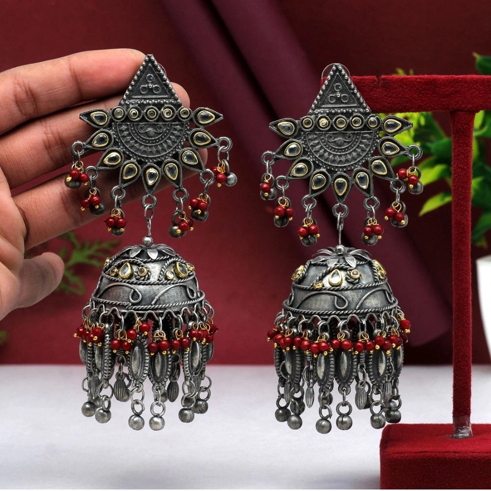 Fashion Women's Maroon Color Oxidised Big Jhumka Earrings