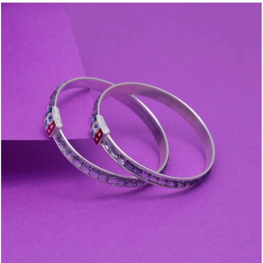 Fashion Silver Color 1 Pair Of Oxidised Kids Bangles Size: 1.6