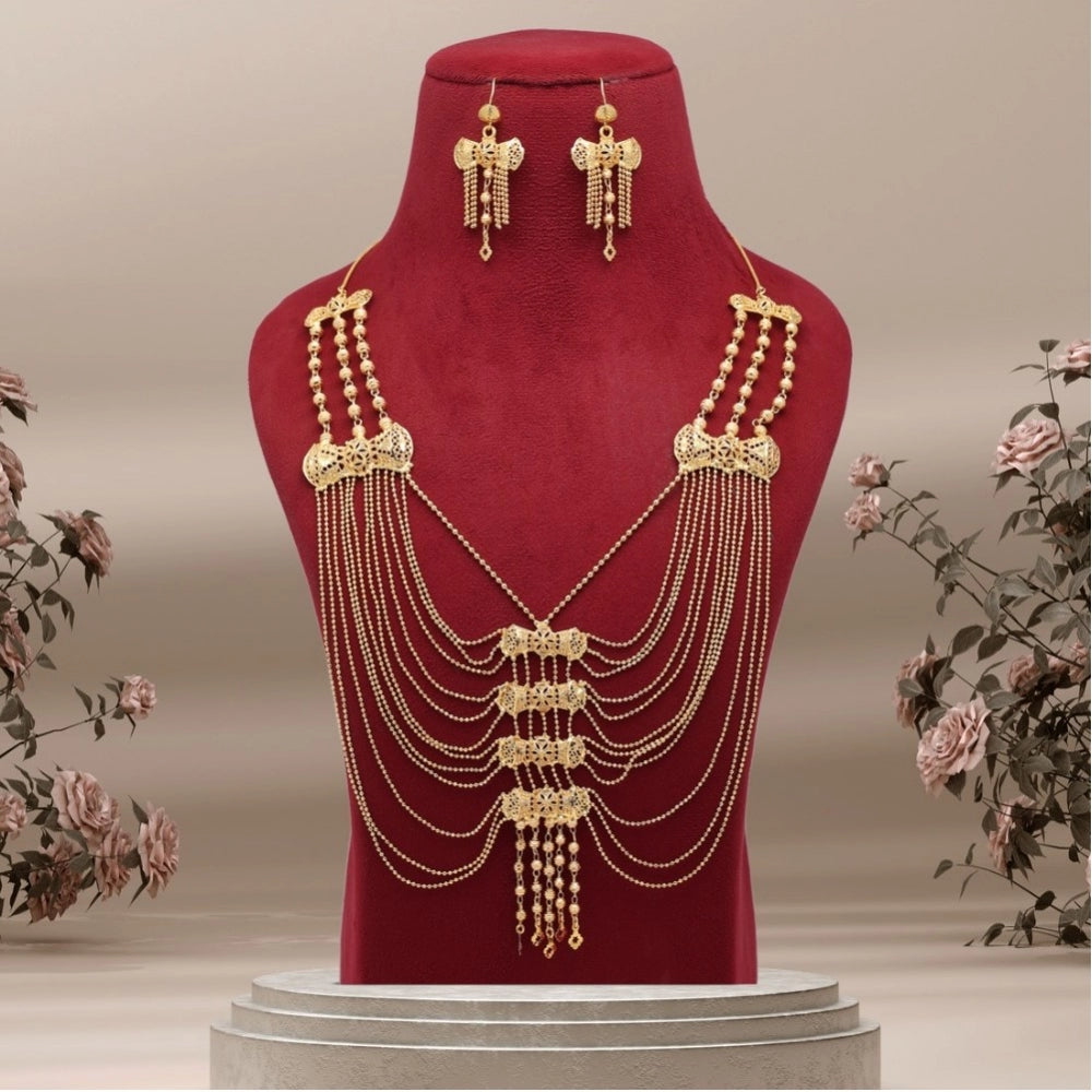 Fashion Women's Gold Color Gold Plated Necklace Set Adjustable Chain