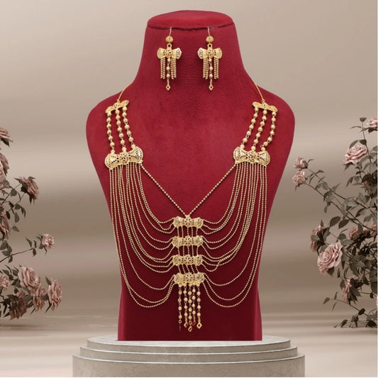 Fashion Women's Gold Color Gold Plated Necklace Set Adjustable Chain