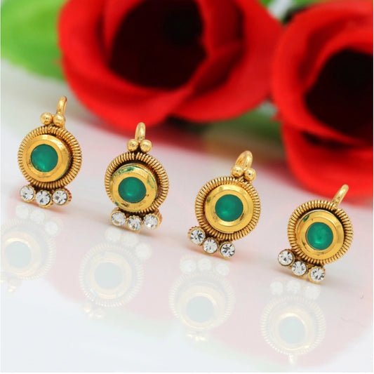 Fashion Women's Green Color Kundan Nose Pin Combo Of 4 Pieces