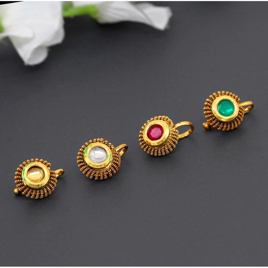 Fashion Women's Multi Color Kundan Nose Pin Combo Of 4 Pieces