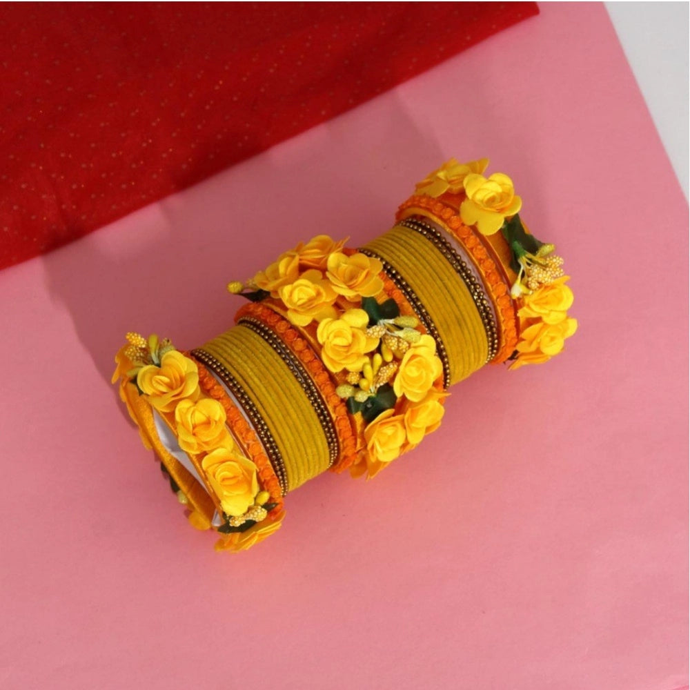 Fashion Women's Yellow Color Floral Bangles Set: 2.4