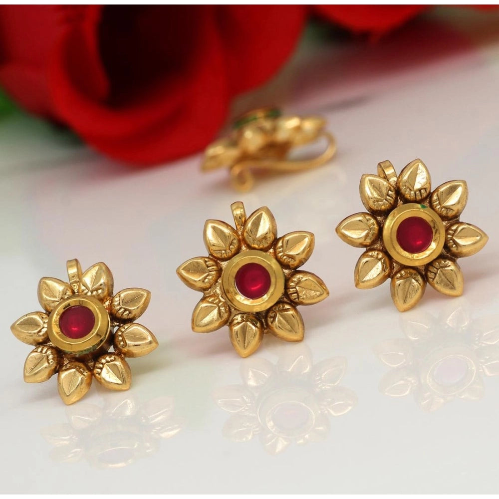 Fashion Women's Rani Color Kundan Nose Pin Combo Of 4 Pieces