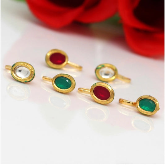 Fashion Women's Multi Color Kundan Nose Pin Combo Of 6 Pieces