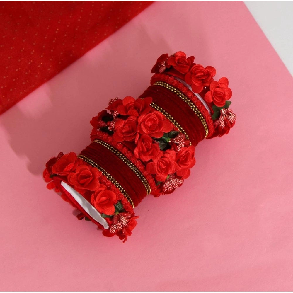 Fashion Women's Red Color Floral Bangles Set: 2.4