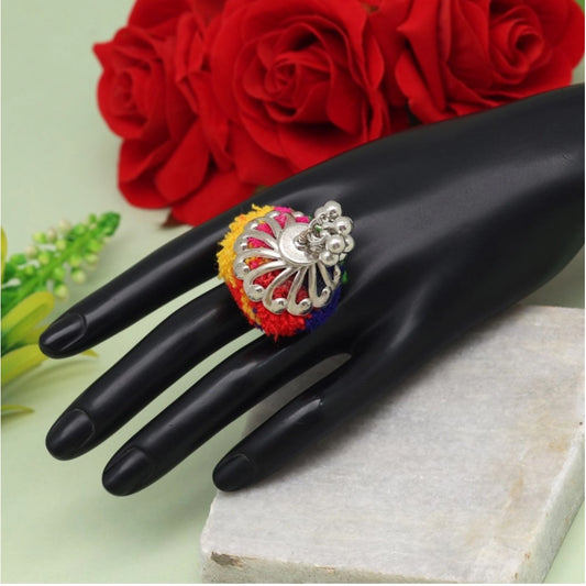 Fashion Women's Multi Color Thread Work Oxidised Adjustable Rings