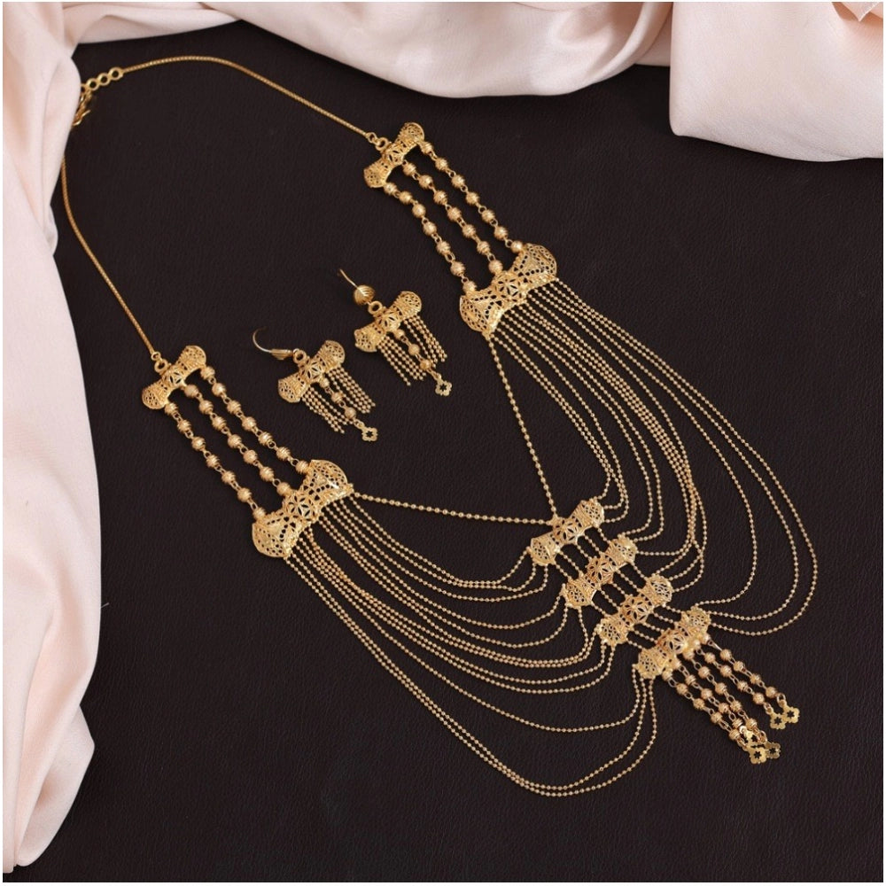 Fashion Women's Gold Color Gold Plated Necklace Set Adjustable Chain