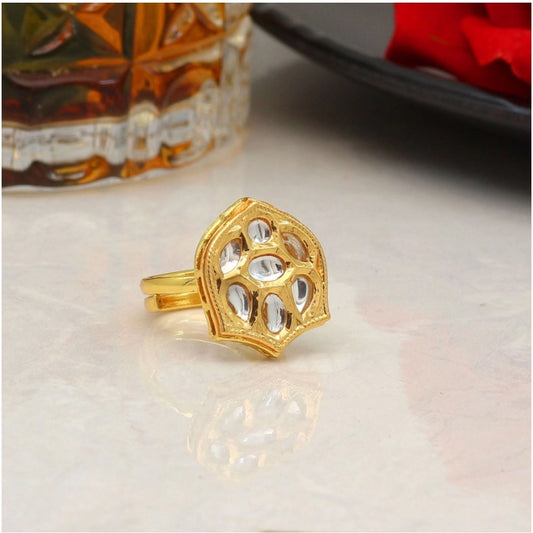 Fashion Women's White Color Kundan Ring For Women Adjustable Ring