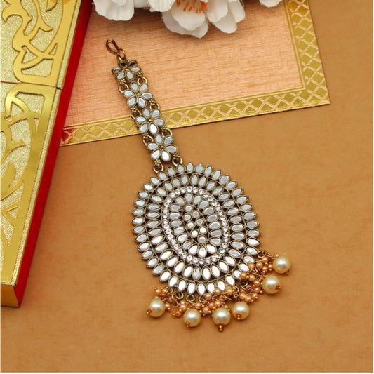 Fashion Women's Gold Color Mirror Work Maang Tikka