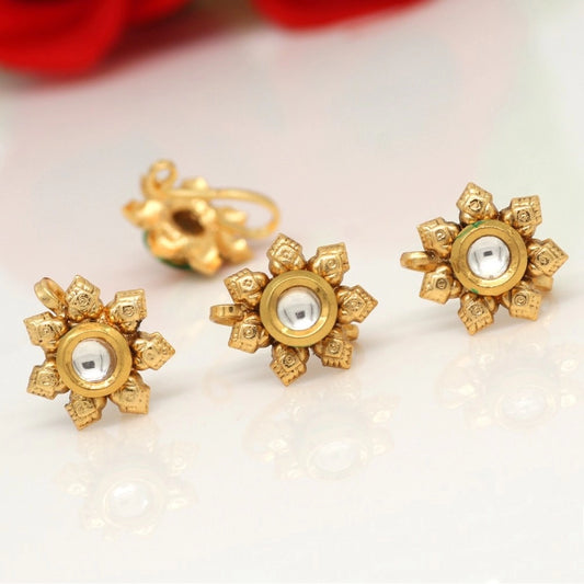 Fashion Women's Rani Color Kundan Nose Pin Combo Of 4 Pieces