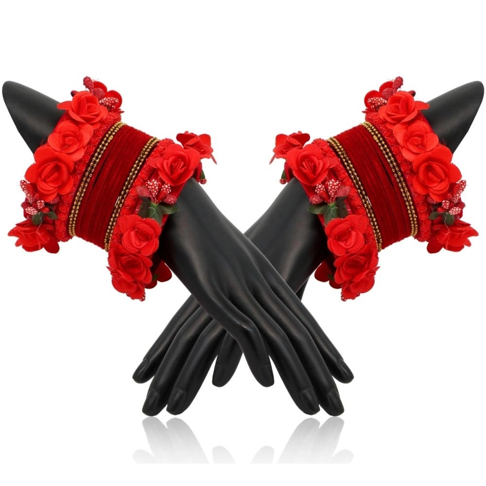 Fashion Women's Red Color Floral Bangles Set: 2.4