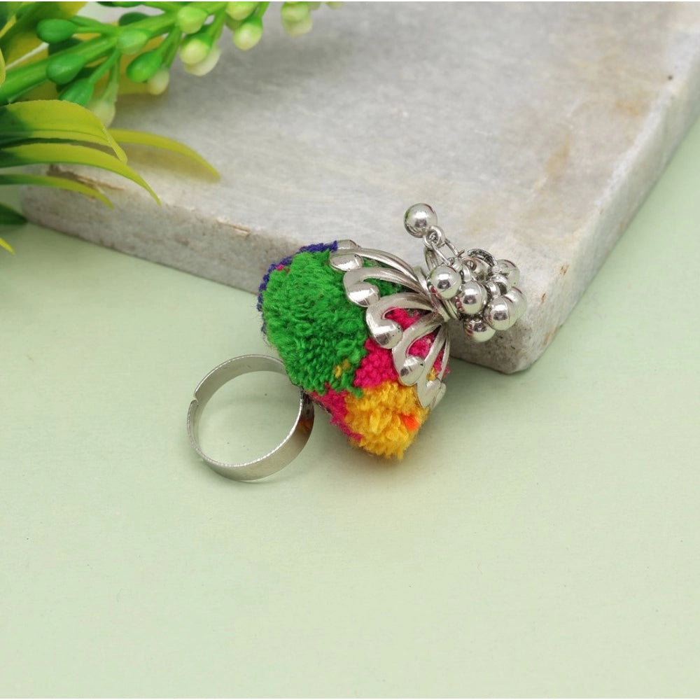 Fashion Women's Multi Color Thread Work Oxidised Adjustable Rings