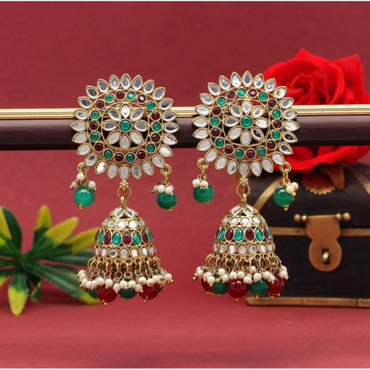 Fashion Women's Maroon &amp; Green Color Mirror Earrings