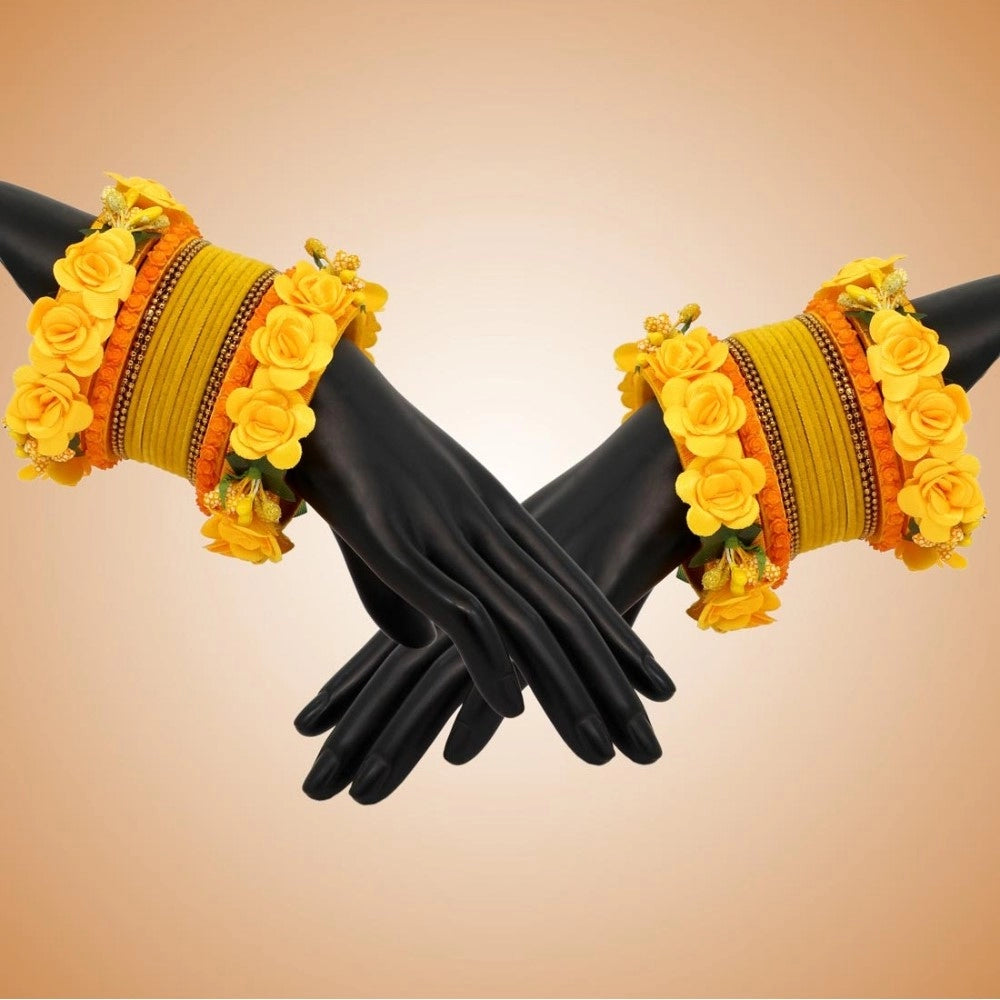 Fashion Women's Yellow Color Floral Bangles Set: 2.4