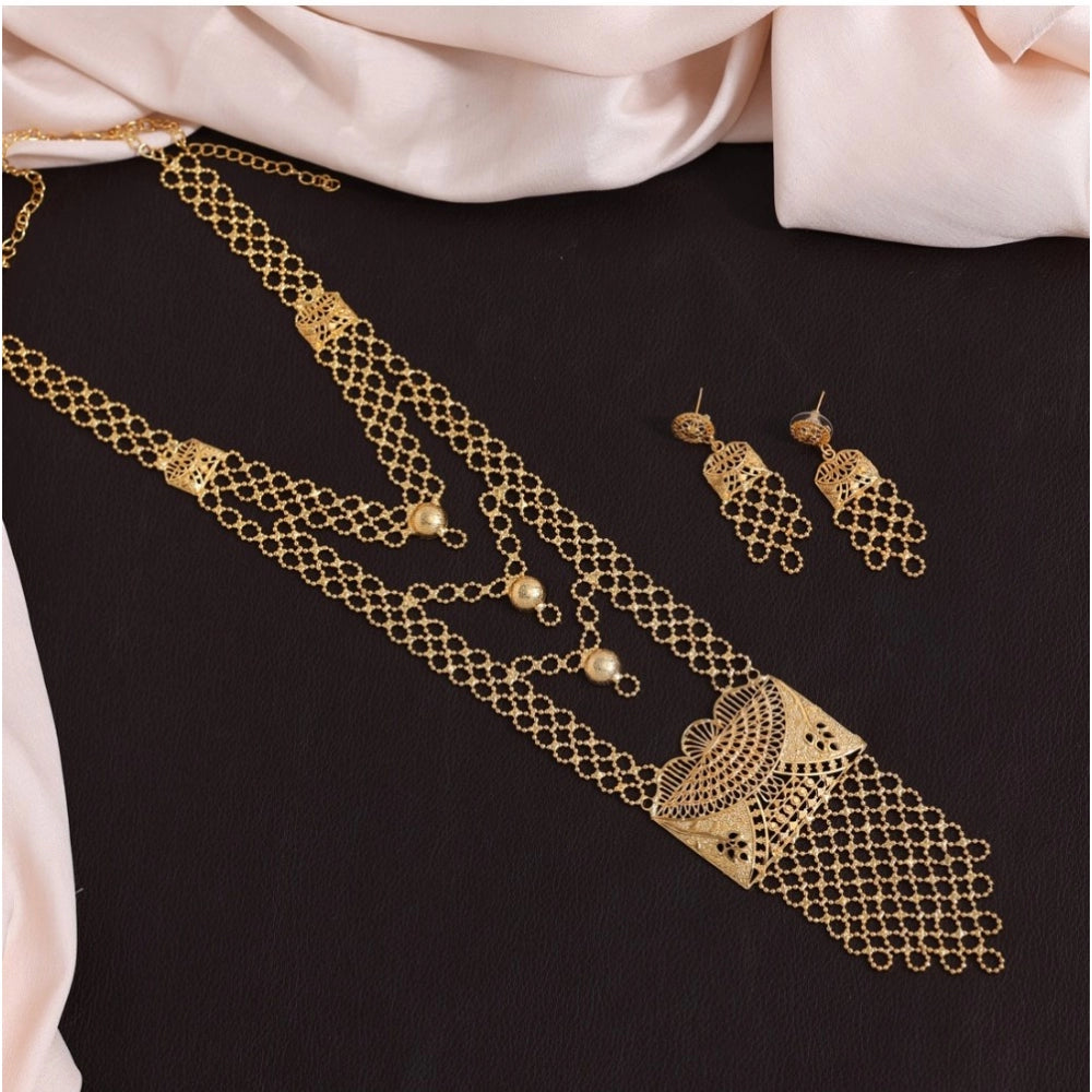 Fashion Women's Gold Color Gold Plated Necklace Set Adjustable Chain