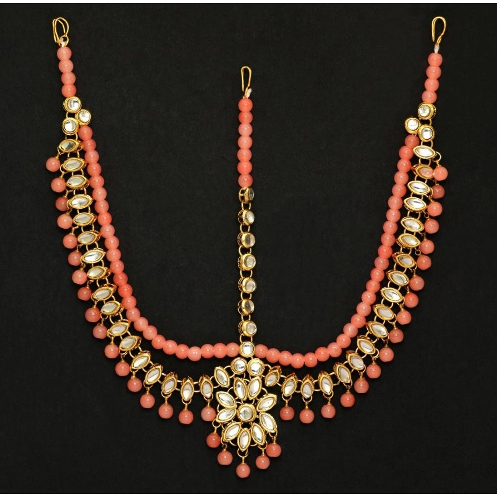 Fashion Women's Peach Color Kundan Work Matha Patti