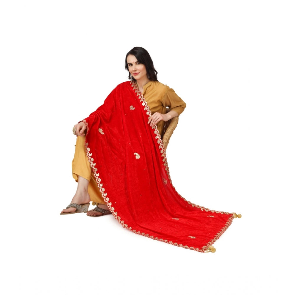 Amfyn Women's Velvet Gotta Patti Dupatta (Red, Length: 2.25 to 2.50 Mtr)