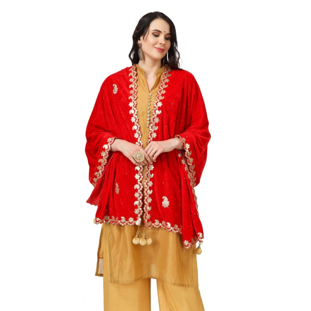 Amfyn Women's Velvet Gotta Patti Dupatta (Red, Length: 2.25 to 2.50 Mtr)