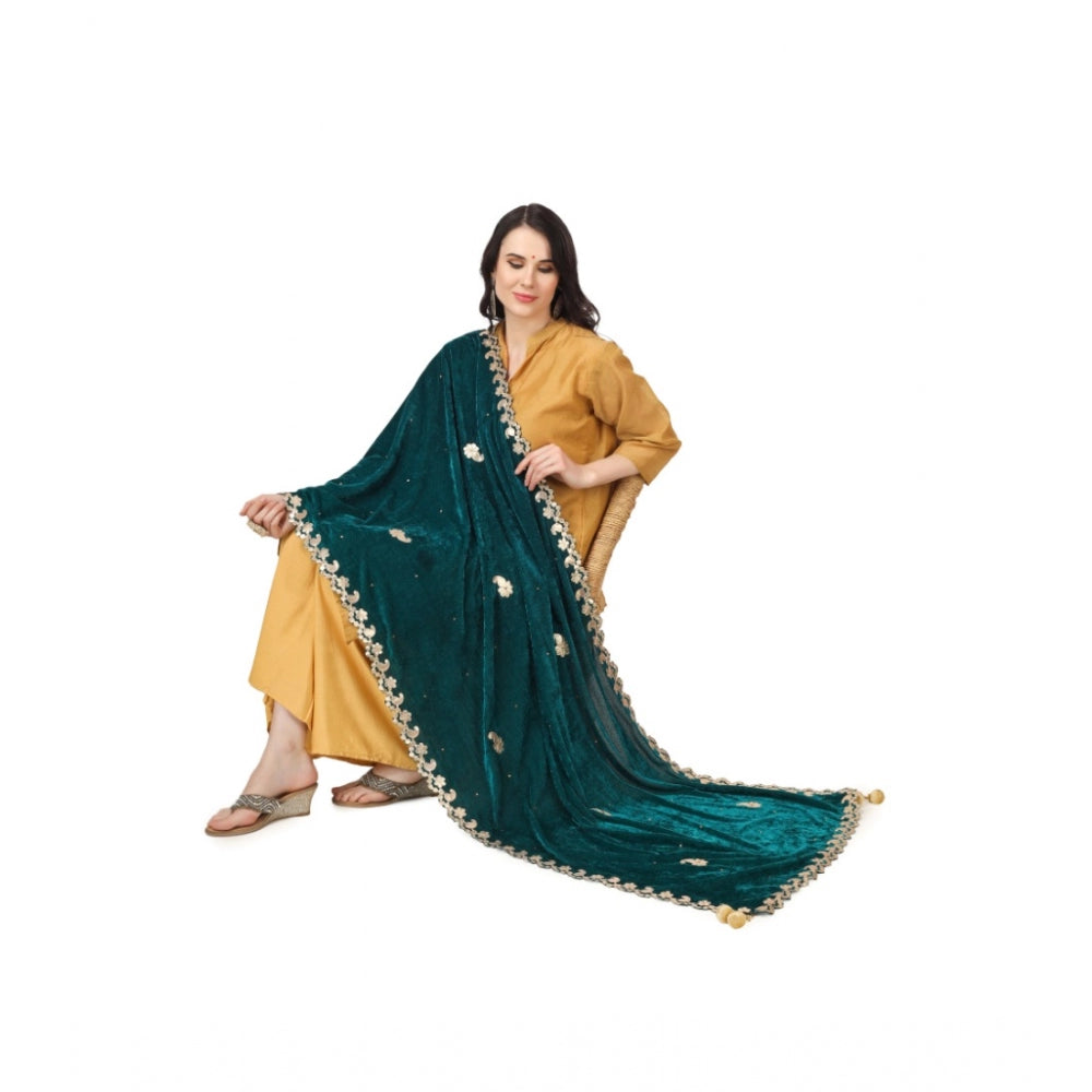 Amfyn Women's Velvet Gotta Patti Dupatta (Dark Green, Length: 2.25 to 2.50 Mtr)