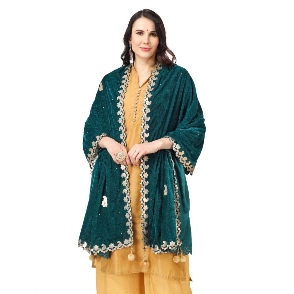 Amfyn Women's Velvet Gotta Patti Dupatta (Dark Green, Length: 2.25 to 2.50 Mtr)