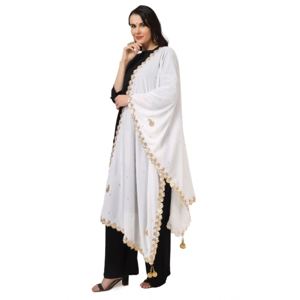 Amfyn Women's Velvet Gotta Patti Dupatta (White, Length: 2.25 to 2.50 Mtr)