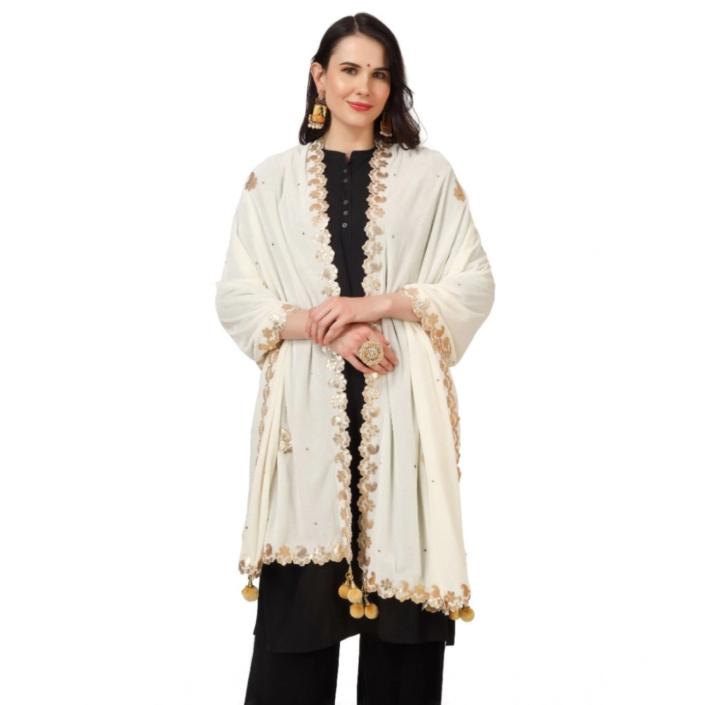 Amfyn Women's Velvet Gotta Patti Dupatta (Off White, Length: 2.25 to 2.50 Mtr)