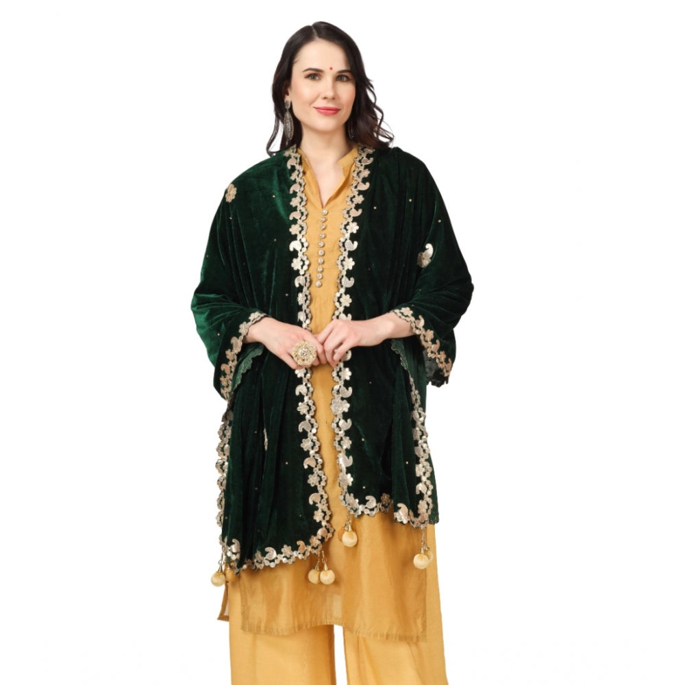 Amfyn Women's Velvet Gotta Patti Dupatta (Green, Length: 2.25 to 2.50 Mtr)