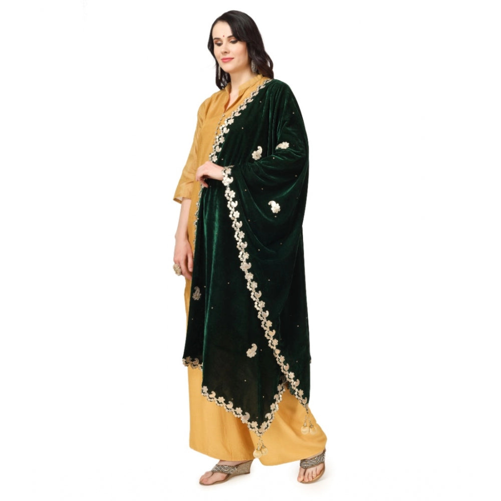 Amfyn Women's Velvet Gotta Patti Dupatta (Green, Length: 2.25 to 2.50 Mtr)