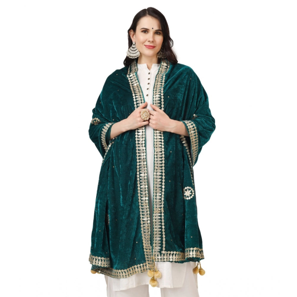 Amfyn Women's Velvet Gotta Patti Dupatta (Dark Green, Length: 2.25 to 2.50 Mtr)