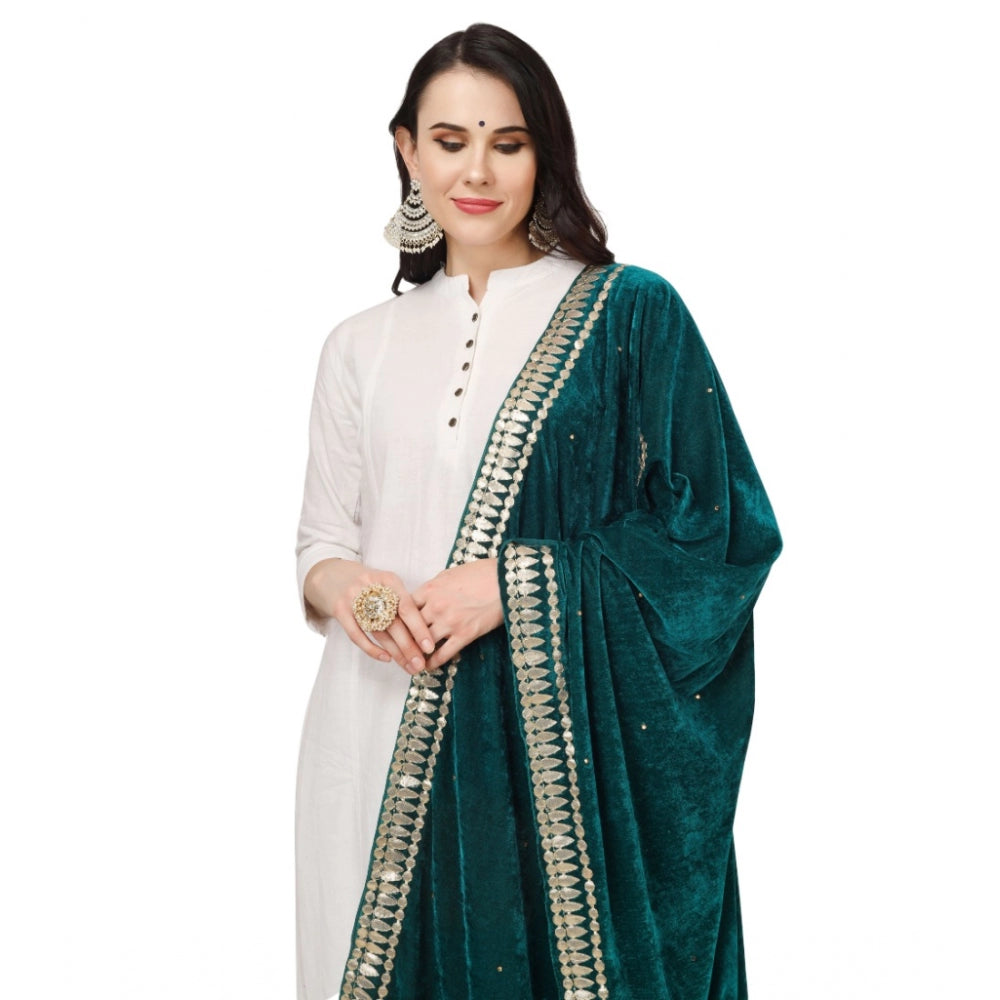 Amfyn Women's Velvet Gotta Patti Dupatta (Dark Green, Length: 2.25 to 2.50 Mtr)