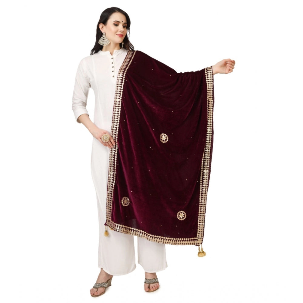 Amfyn Women's Velvet Gotta Patti Dupatta (Purple, Length: 2.25 to 2.50 Mtr)