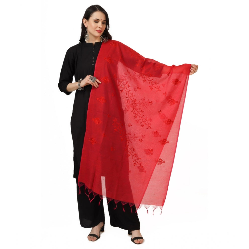 Amfyn Women's Cotton Embroidered Dupatta (Red, Length: 2.25 to 2.50 Mtr)