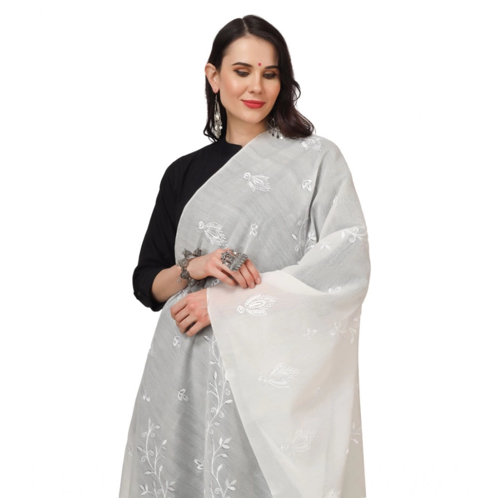 Amfyn Women's Cotton Embroidered Dupatta (White, Length: 2.25 to 2.50 Mtr)