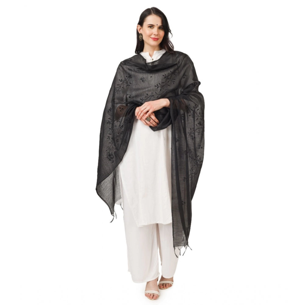 Amfyn Women's Cotton Embroidered Dupatta (Black, Length: 2.25 to 2.50 Mtr)