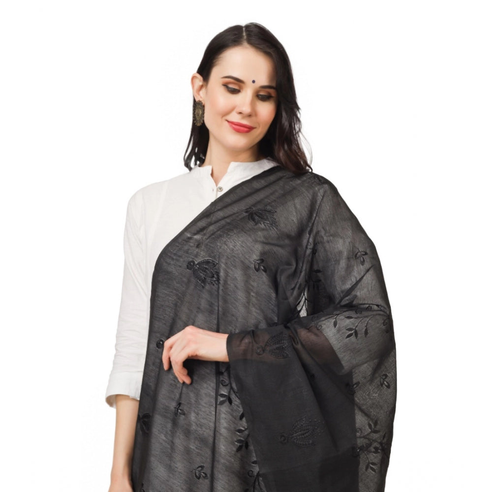 Amfyn Women's Cotton Embroidered Dupatta (Black, Length: 2.25 to 2.50 Mtr)