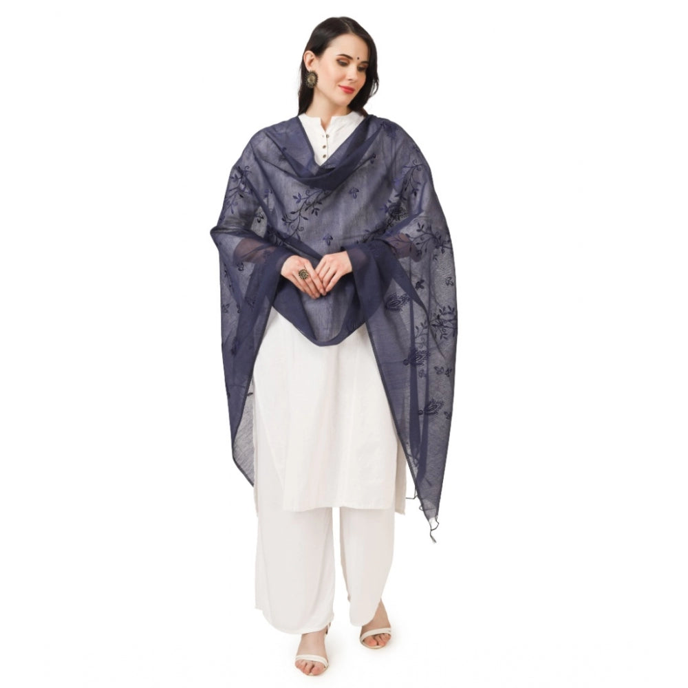 Amfyn Women's Cotton Embroidered Dupatta (Dark Blue, Length: 2.25 to 2.50 Mtr)