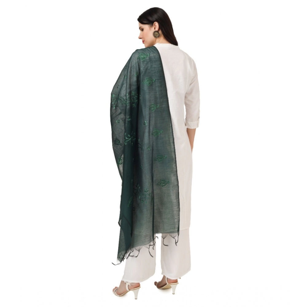 Amfyn Women's Cotton Embroidered Dupatta (Green, Length: 2.25 to 2.50 Mtr)