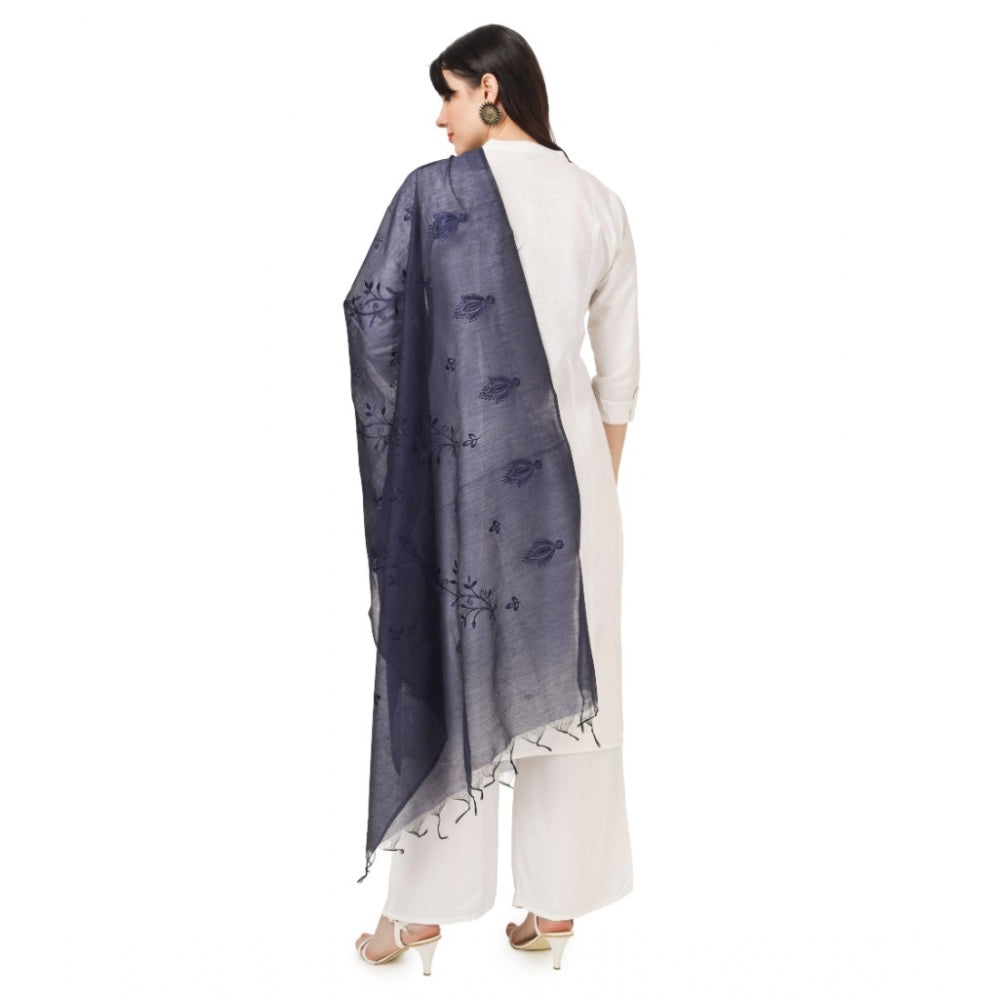 Amfyn Women's Cotton Embroidered Dupatta (Dark Blue, Length: 2.25 to 2.50 Mtr)