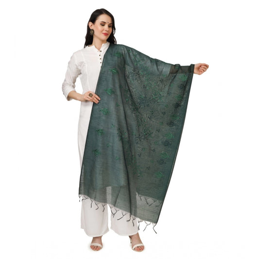 Amfyn Women's Cotton Embroidered Dupatta (Green, Length: 2.25 to 2.50 Mtr)