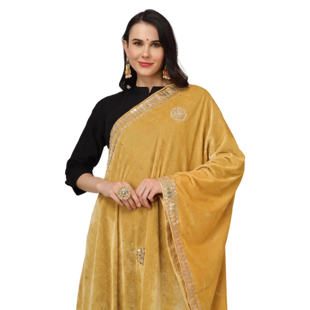 Amfyn Women's Velvet Gotta Patti Dupatta (Yellow, Length: 2.25 to 2.50 Mtr)