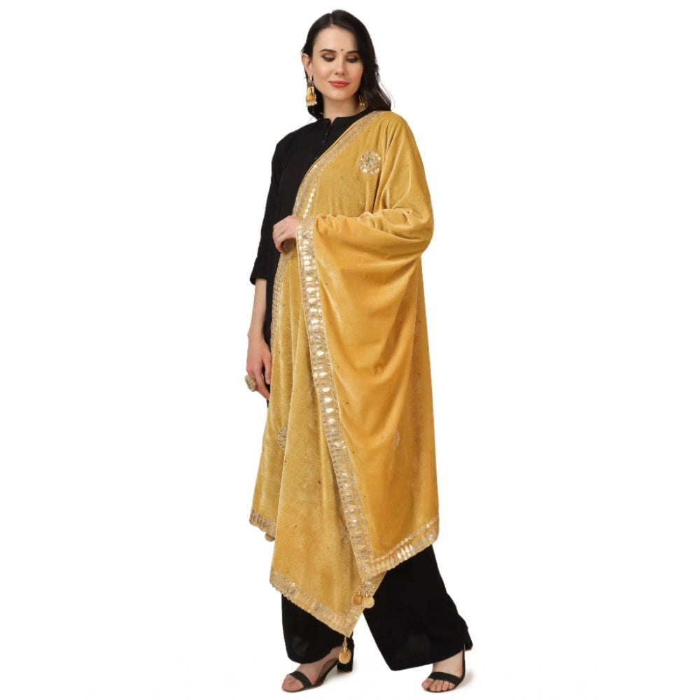 Amfyn Women's Velvet Gotta Patti Dupatta (Yellow, Length: 2.25 to 2.50 Mtr)