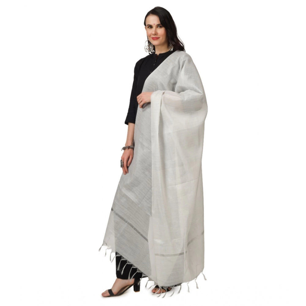 Amfyn Women's Chanderi Solid Dupatta (White, Length: 2.25 to 2.50 Mtr)