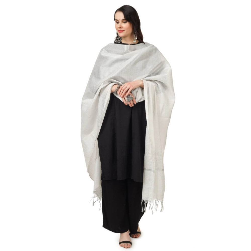 Amfyn Women's Chanderi Solid Dupatta (White, Length: 2.25 to 2.50 Mtr)